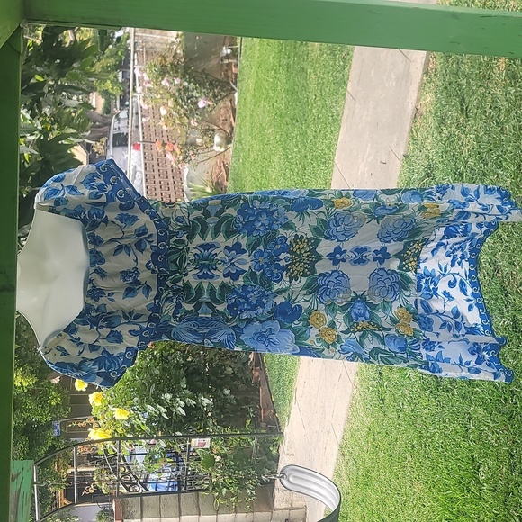 FLYING TOMATO rayon Bohemian floral high low hem summer dress large off shoulder - Picture 5 of 7